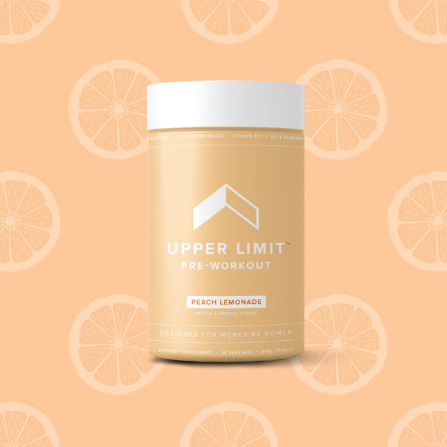 Upper Limit Peach Lemonade pre-workout (preworkout) the best pre-workout for women in a 30 serving bottle